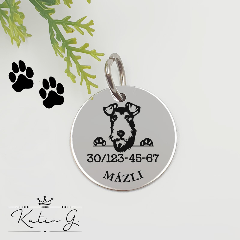 Kutyabiléta saját kutyusod nevével - foxterrier 2. (2 cm-es medál)
