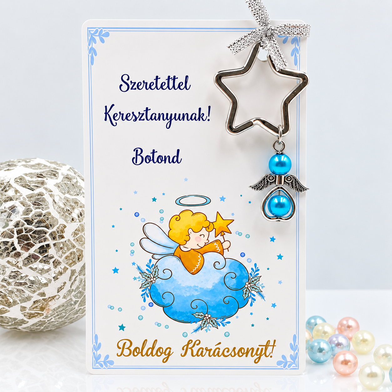 Angyalkás csillag kulcstartó karácsonyi ajándékkártyán - 3.