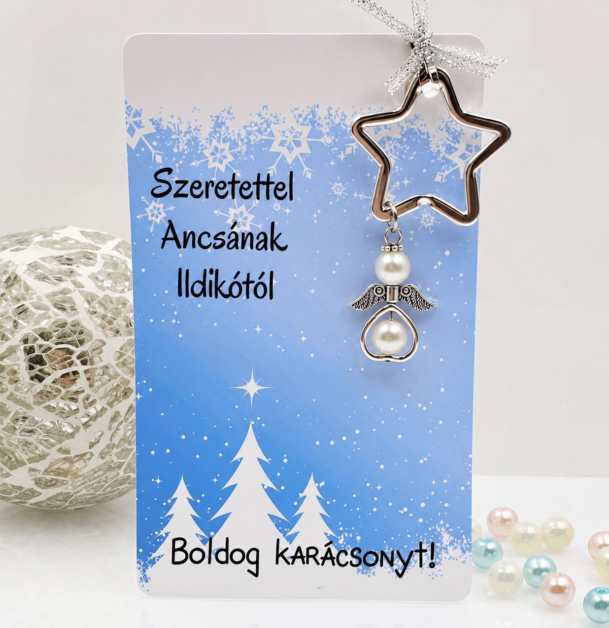 Angyalkás csillag kulcstartó karácsonyi ajándékkártyán - 11.