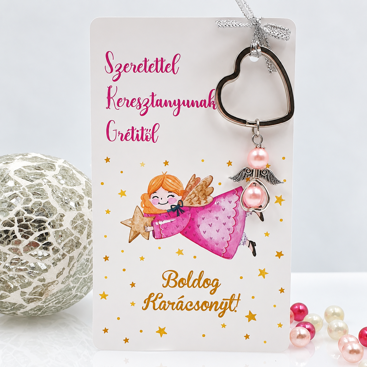 Angyalkás szív kulcstartó karácsonyi ajándékkártyán - 2.