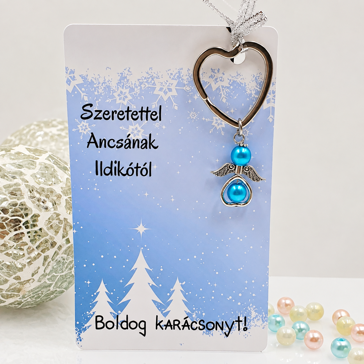 Angyalkás szív kulcstartó karácsonyi ajándékkártyán - 11.