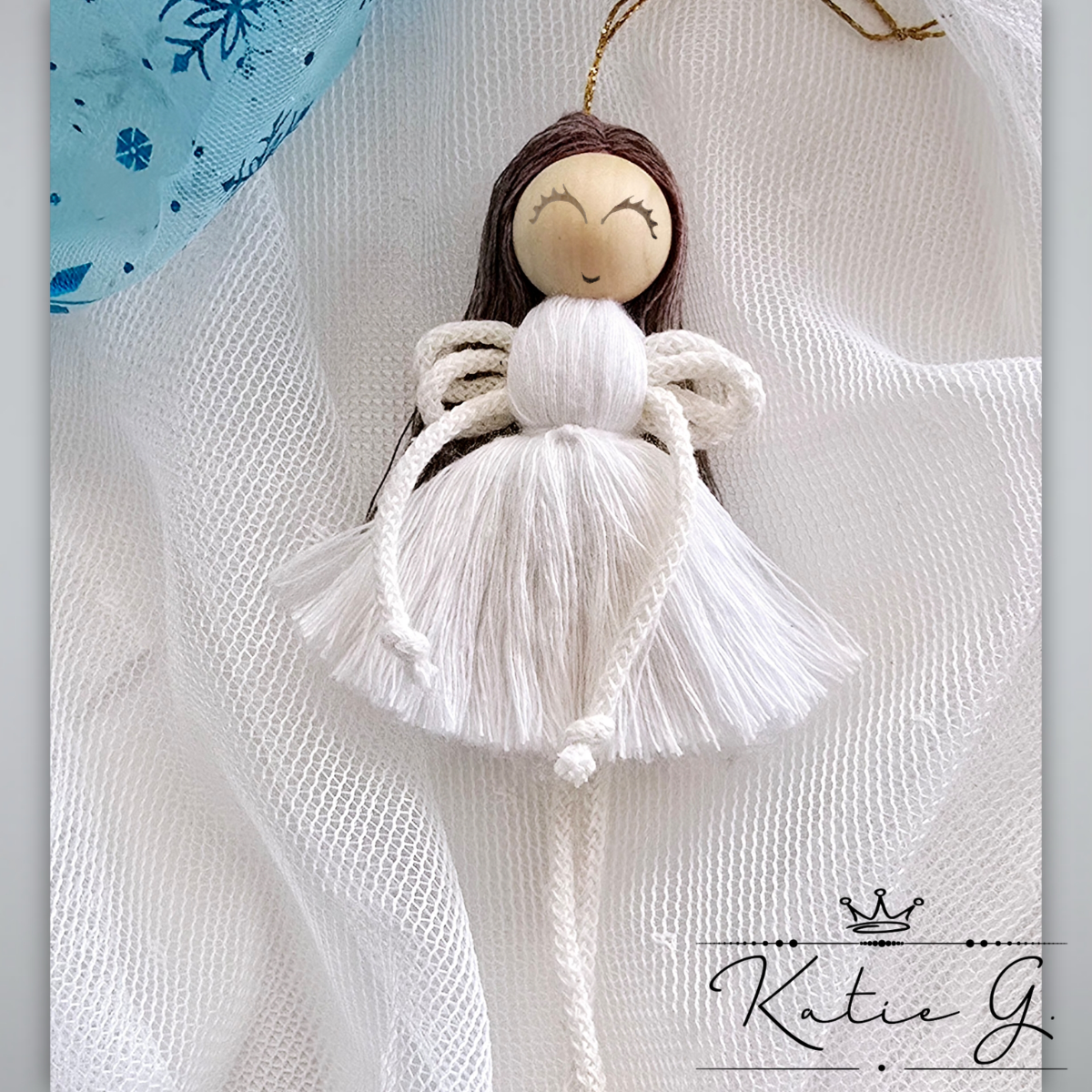 Makramé angyalka, karácsonyfadísz