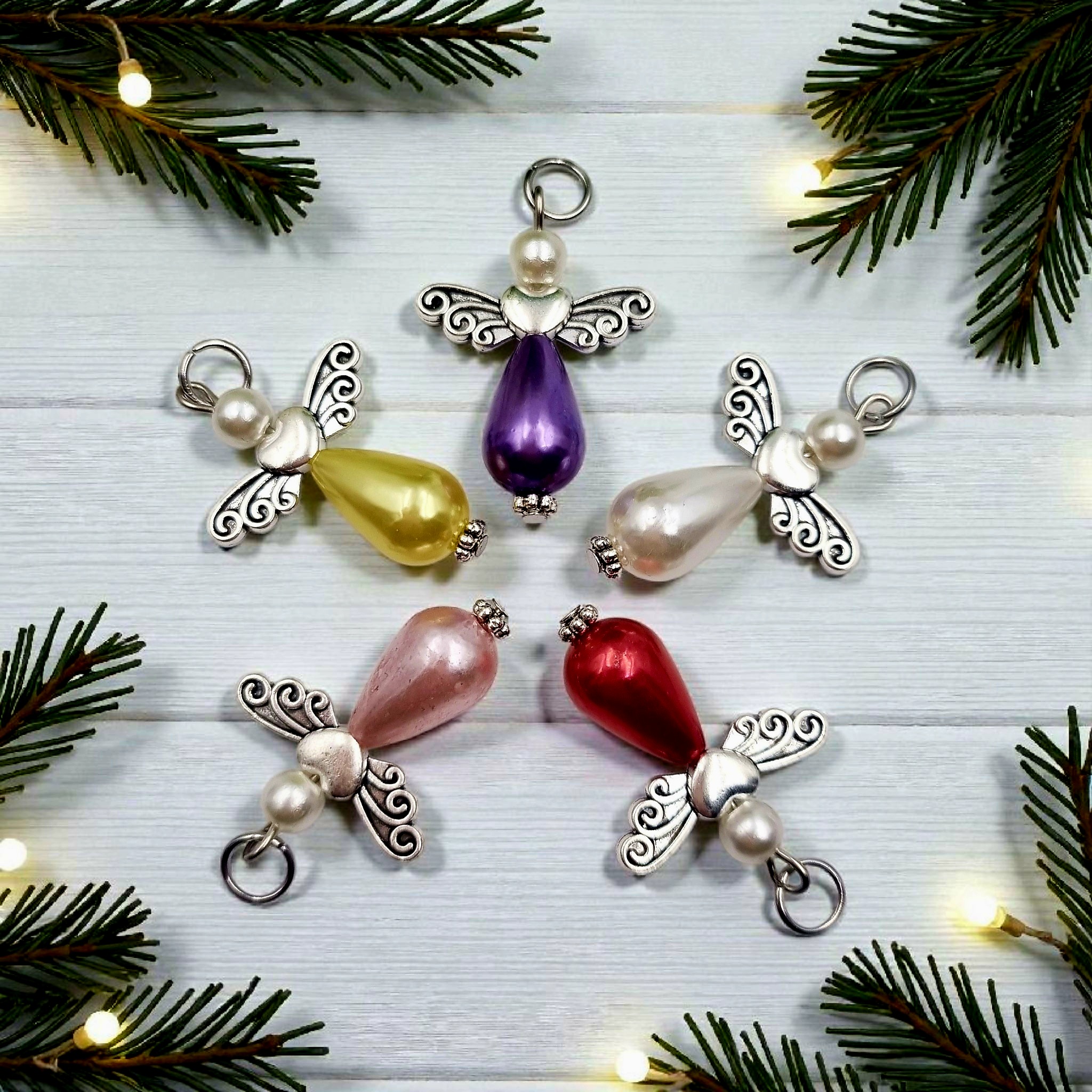 5 db gyöngy angyalka charm - vegyes szín