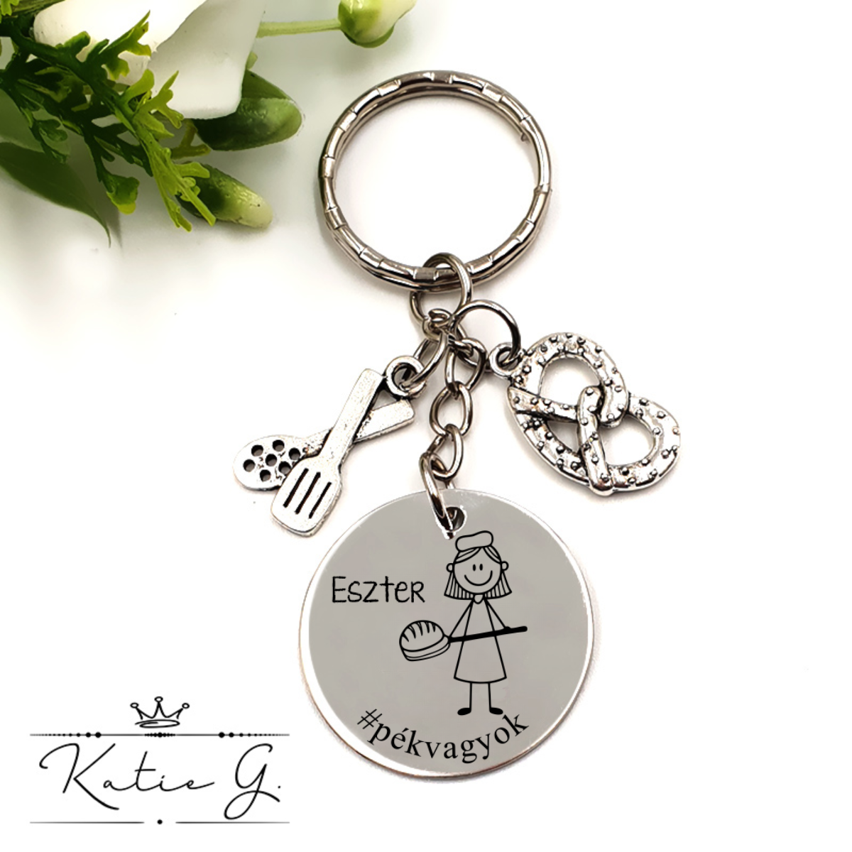 #péklány - kulcstartó grafikával, egyedi névvel, felirattal