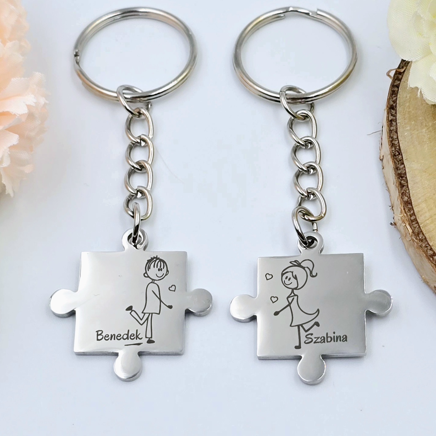 Páros puzzle kulcstartó személyre szabott felirattal, grafikával - Love 1.