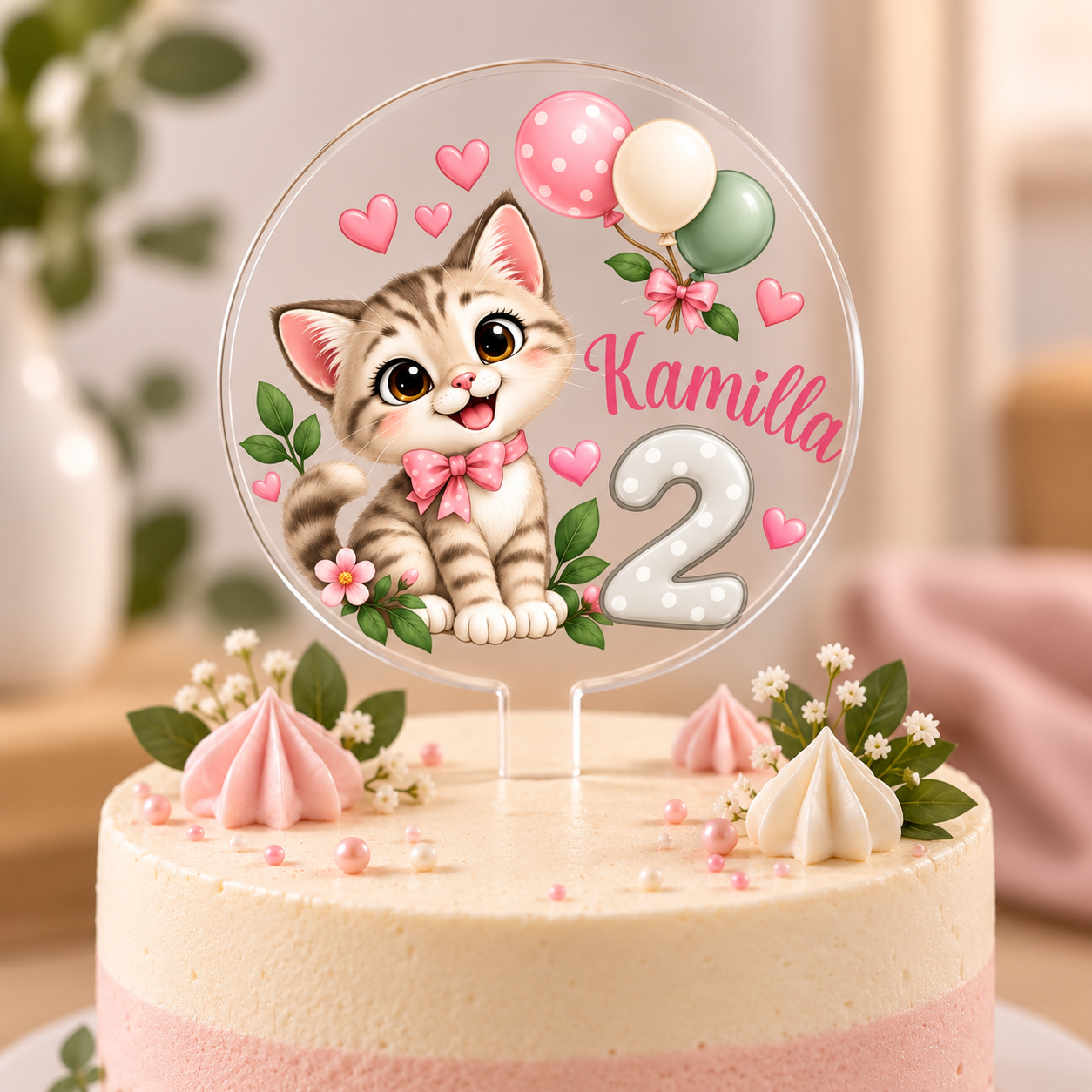 Cicás szülinapi tortabeszúró, tortadísz egyedi névvel